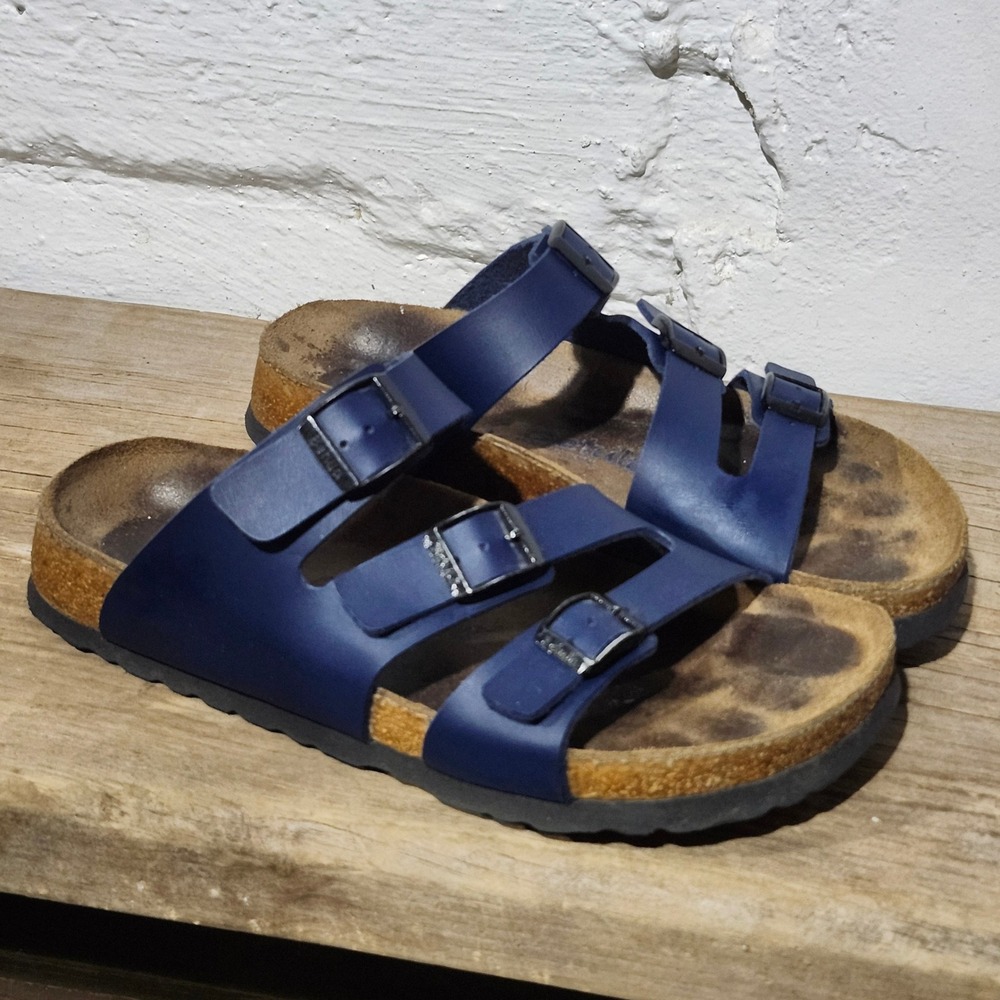 Betula by Birkenstock Florida Navy Blue Three Strap Slide Sandals Womens 39 L8